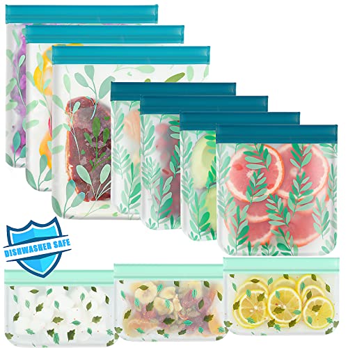 10 Pack Dishwasher Safe Reusable Bags Silicone, Leak proof Reusable Freezer Bags for Food Storage Home Organization Traval & Make-up BPA FREE for Food Storage Home BPA FREE for Salad Fruit