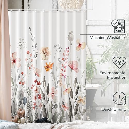 KIBAGA Beautiful Floral Shower Curtain for Your Bathroom - A Stylish 72" x 72" Curtain That Fits Perfect to Every Bath Decor - Ideal to Brighten Up Your Cute Botanical Bathroom at Home with Plants