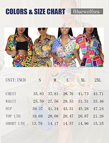 Bluewolfsea Womens Plus Size Casual Summer Boho Floral Printed 2 Piece Outfits Rompers Short Sleeve Shirt and Shorts Set XX-Large Flower