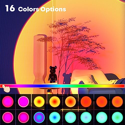 Sunset Lamp Projection Led Lights with Remote & APP, 16 Colors Night Light 360° Rotation Rainbow Lights 4 Modes Setting for Photography/Selfie/ Party/Home/Living Room/Bedroom Decor, Gifts for Women.