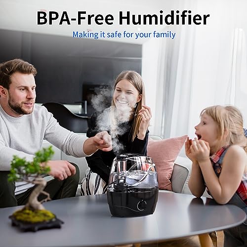 Humidifiers for Bedroom Large Room Home, 2.2L Cool Mist Humidifier for Baby Kids, 30 Hours with Whisper-Quiet Operation, Adjustable 360° Rotation Nozzle, Night Light Function, BPA Free(black)