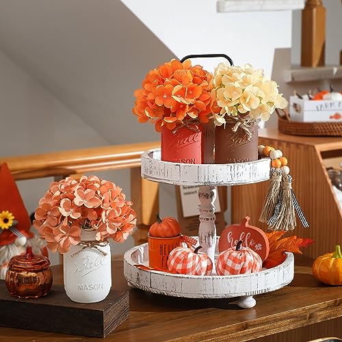 2023 Fall Mason Jars, Fall Centerpiece Table Settings, Wood Tray with 3 Painted Jars, Dining Coffee Table Centerpiece For Kitchen Living Room Harvest Mason Jar Decor with Flowers, Thanksgiving Day