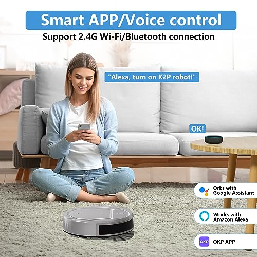 OKP Robot Vacuum Cleaner with 3000Pa Powerful Suction, Wi-Fi/App/Alexa Control, Automatic Self-Charging Robotic Vacuum, Scheduled Cleaning, Slim, Ideal for Pet Hair, Hard-Floor and Carpet