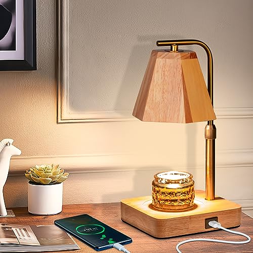 GUVOP Dimmable Candle Warmer Lamp Adjustable Height, Candle Warmer with Timer & USB Charging Ports, A Gift for Women, Wax Warmer Candle for Home Decor