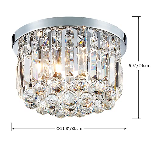 AGV LIGHTING 16061 Crystal Flush Mount Ceiling Light Fixture, 3-Lights, D12 x H10, Chrome Finish