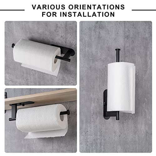 Honmein Paper Towel Holder, Upgrade SUS304 Stainless Steel Paper Towel Holder Under Cabinet, Bend-Resistant, Self-Adhesive or Drill mounting (Black)