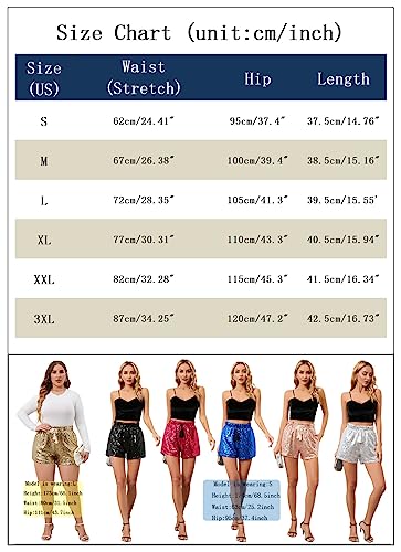 Women Summer Sequins Shorts High Waist Casual Loose A Line Hot Pants Sparkly Clubwear Night-Out Skorts (Black,XL,X-Large)