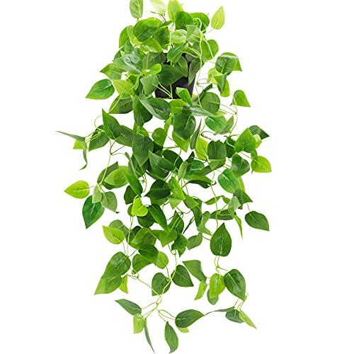 WXBOOM Small Fake, Artificial Potted Plant Faux Ivy Vine Plant Hanging Plant Pothos for Shelf Home Office Indoor Outdoor Garden Greenery Decor 2.84ft (Black Pot)