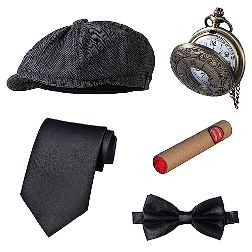 TOGROP 1920s Mens Costume Vest Hat Pocket Watch Accessories Set Adult Party Cosplay Dark grey Large