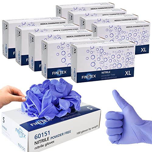 FINITEX Disposable Nitrile Exam Gloves 1000 PCS - 3.2mil Ice Blue Powder-free Latex-Free Gloves Examination Home Cleaning Food Gloves (L)