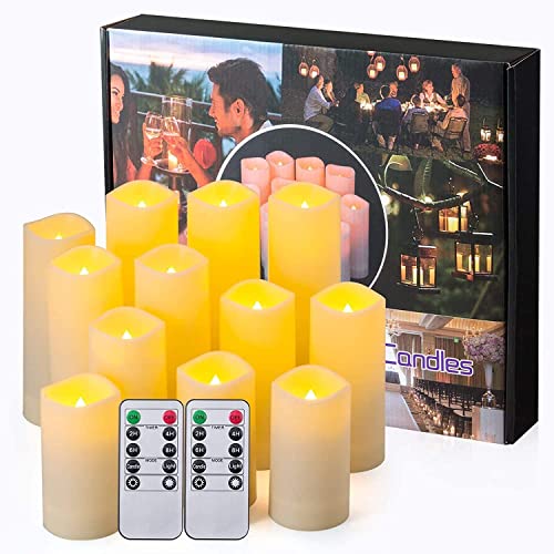 Aamdkcyu Flameless Candles with Remote & 2/4/6/8H Timers, Outdoor Indoor Waterproof Remote Candles Battery Operated, Electric Led Candles 12pcs for Home/Wedding Decor (D 2.2'' x H 4'' 5'' 6'' 7'')