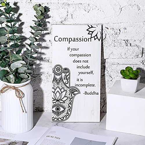 Buddha Quotes 2 Pieces Inspirational Quote Wall Decor Zen Meditation Wooden Hanging, Meditation Buddha [Wall] [Art]s for Home Living Room Yoga [Decor]s (Compassion)