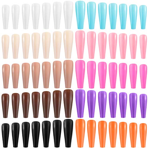 240 Pieces Extra Long Press on Nails Ballerina Coffin False Nails Solid Color Full Cover Fake Nails Artificial Acrylic Nails for DIY Nail Design Salon Women Girls (Fresh Pattern)