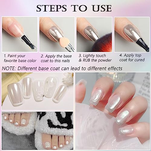 White Pearl Chrome Nail Powder, Ice Transparent Aurora Nail Powder, High Gloss Glitter Nail Art, Mirror Effect Jewelry Glitter White Nail Powder for Manicure Decorations