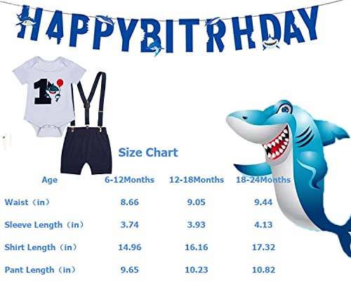 Baby Shark First Birthday Outfit Boy Gifts Funny Bowtie One Year Old Boys Romper Bodysuit Set (Shark, 12-18 Months)