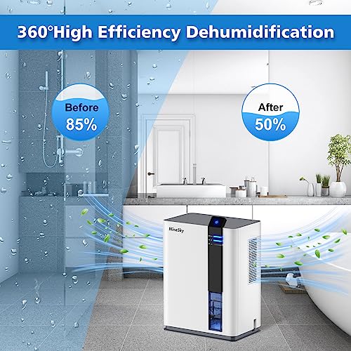 NineSky Dehumidifier for Home, 98 OZ Water Tank, (800 sq.ft) Dehumidifiers for Bathroom, Bedroom with Auto Shut Off, 5 Colors LED Light(H2 White/Gray)