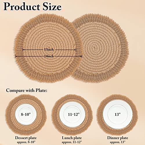 13 Inch Round Cotton Placemat Set of 4 Boho Placemats Table Mats Woven Mandala Tassels Washable Table Placemats for Kitchen Dining Weddings Home Farmhouse Decoration Heat Resistant Circle Place Mat