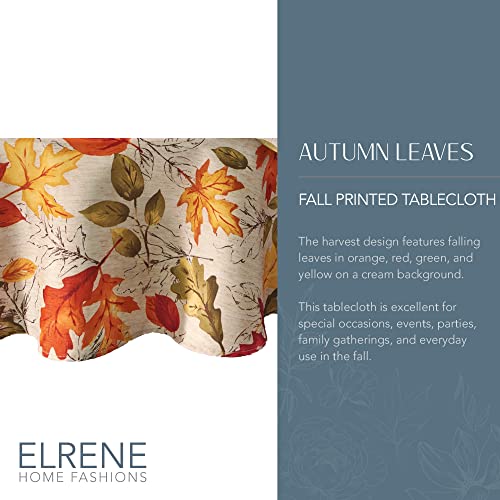 Elrene Home Fashions Autumn Leaves Fall Printed Tablecloth, Holiday Table Cover for Formal or Everyday Use, 70" Round