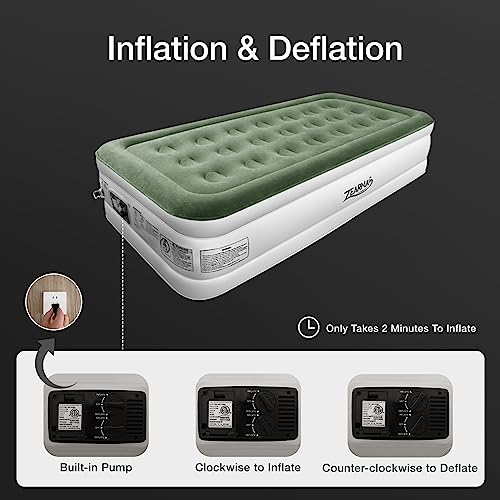 Zearna Queen Air Mattress with Built-in Pump for Home, Camping & Guests - 16'' Queen Size Inflatable Airbed Double High Adjustable Blow Up Mattress, Durable Portable Waterproof