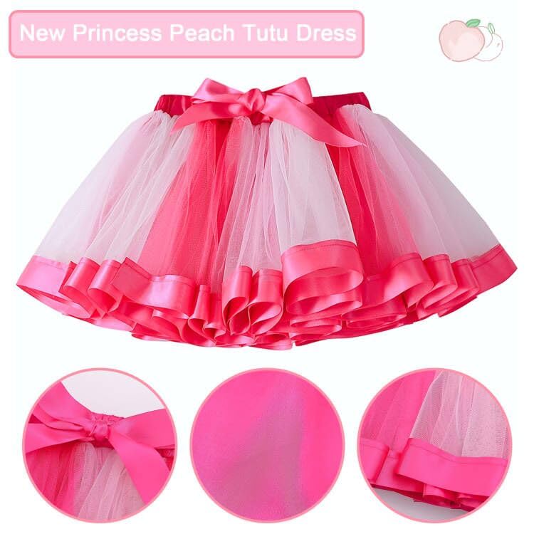 ADREIT Princess Peach Costume Set for Girls, Super Bros Princess Peach Tutu Dress with Accessories Cosplay Halloween Party