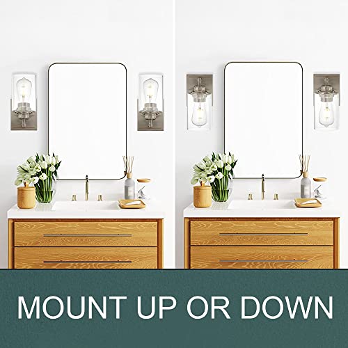 MELUXEM Wall Sconces for Bathroom 1-Lights Brushed Nickel Vanity Lights Set of Two Industrial Wall Mount Light Fixtures for Bathroom Living Room Bedroom