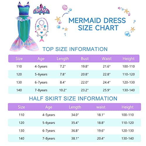 KVVFTT Little Girls Mermaid Costume Dress Outfit Princess Mermaid Birthday Party Dress Up with Accessories