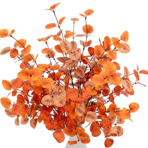 VGIA 6 Pcs Fall Eucalyptus Leaves Artificial Fall Eucalyptus Stems Golden Fall Leaves Spray Fall Eucalyptus Branches Autumn Leaves for Fall Floral Arrangements Fall Decorations for Home