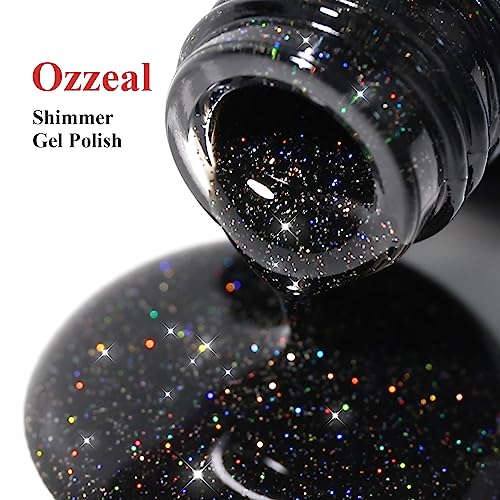 Ozzeal Glitter Gel Polish,Black Iridescent Glitter Gel Nail Polish Sparkle Shimmer Gel Glitter Nail Polish Summer Rainbow Soak off LED UV Gel Nail Polish for Art DIY Manicure 15ML