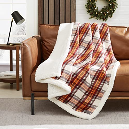 Eddie Bauer - Throw Blanket, Reversible Sherpa Fleece Bedding, Home Decor for All Seasons (Edgewood Red, Throw)