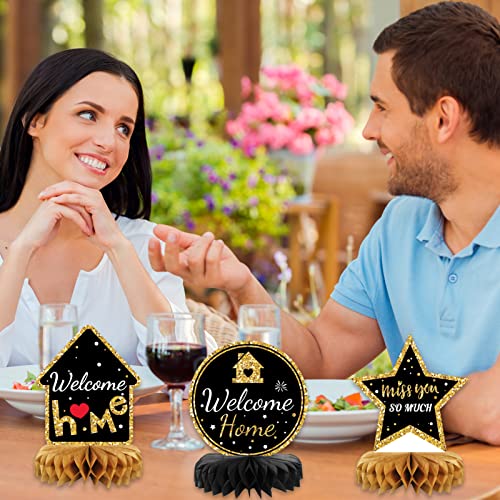 Welcome Home Decorations, 9Pcs Black and Gold Welcome Home Table Decor for Welcome Home Party Decorations, Welcome Home Party Supplies