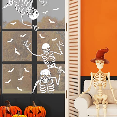 Halloween Window Clings Decorations, 8 Sheets 6 Giant Skeleton Window Stickers, Scary White Skull Window Silhouettes Decal for Indoor Bathroom Glass Door Decor Home Office Haunted House Party Supplies