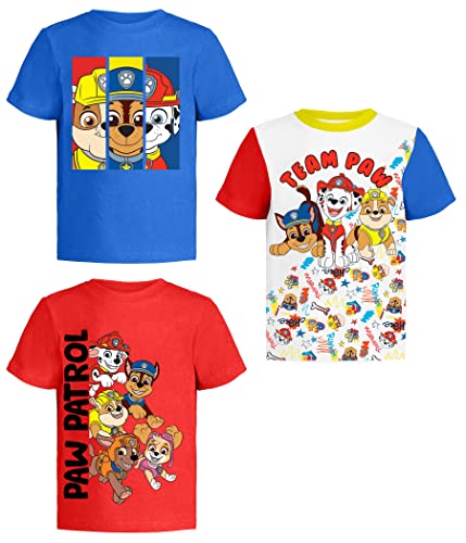 Paw Patrol Graphic T-Shirts (3 Pack) Rubble, Chase & Marshall Character Outfit Toddlers Birthday Boys 3T Bl/Wh/Rd SS