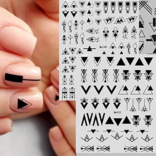 12 Sheets Geometric Nail Art Stickers Decals Self-Adhesive Pegatinas Uñas Black White Mysterious Triangle Nail Supplies Nail Art Design Decoration Accessories