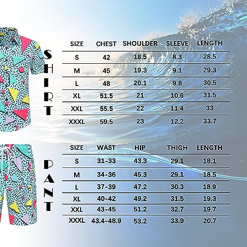 Spanoous Mens Hawaiian Shirts and Shorts Set 80s 90s Shirts 2 Pieces Beach Outfits Sets with Bucket Hats 11-L