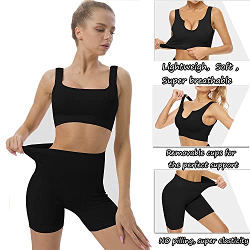 niyokki Workout Sets for Women 2 Piece, Cute YOGA Workout Set, Two Piece Workout Outfits,2 Pack (M, Black + white)