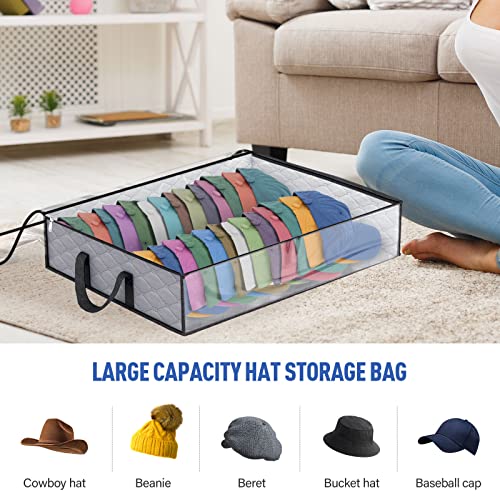 Fixwal Wide Hat Storage for Baseball Caps Organizer with 2 Sturdy Handles Hat Racks Holds Up to 40 Hats Foldable for Home Travel