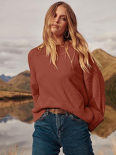 ANRABESS Sweaters for Women Oversized Crewneck Long Sleeve Knit Pullover Casual Chunky Cashmere Warm Fuzzy Tops 2023 Fall Outfits Fashion Clothes 626xiuhong-L Rust