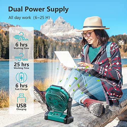 ONLYNEW Portable Fan Rechargeable, Battery Powered Fan with LED Lantern, Small Table Fan Personal, USB Battery Operated Fans for Travel Bedroom Home Camping Tent Office Desk, Green