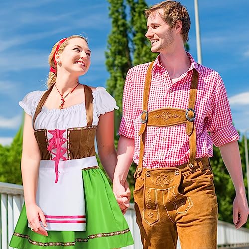 Newcotte 2 Pcs Oktoberfest Costumes Outfit for Beer Girl Women 1 German Bavarian Dirndl Velvet Lace up Dress 1 Bow High Socks (Medium)