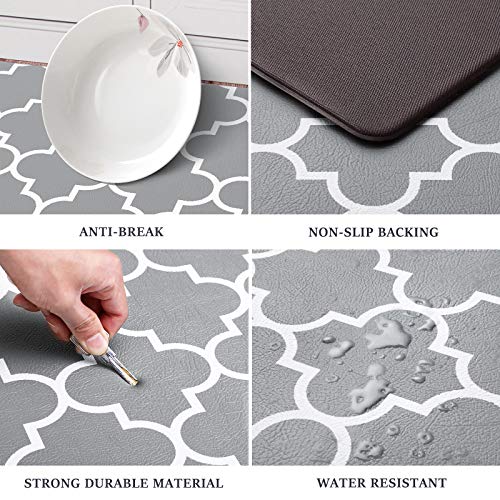 WISELIFE Kitchen Mat, Cushioned Anti-Fatigue 17.3"x 59" Waterproof Non-Slip Heavy Duty Ergonomic Comfort Rugs for Floor Home, Office, Sink, Laundry, Grey