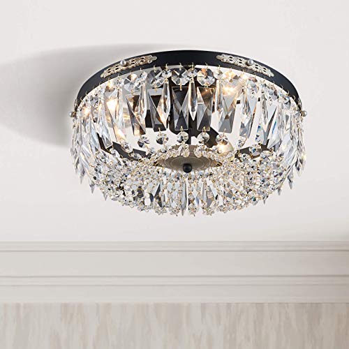 Bestier Modern French Empire Black Crystal Semi Flushmount Chandelier Lighting LED Ceiling Light Fixture Lamp for Dining Room Bathroom Bedroom Livingroom 4 E12 Bulbs Required D14 in X H8 in