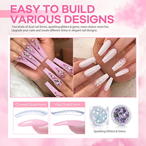 Modelones Poly Nail Gel Kit - 6 Colors with 48W Nail Lamp Poly Extension Gel Clear Pink Nude White Builder Nail kits with Slip Solution Glitter All In One Nail Kit for Starter Nail Art Supplies Kit