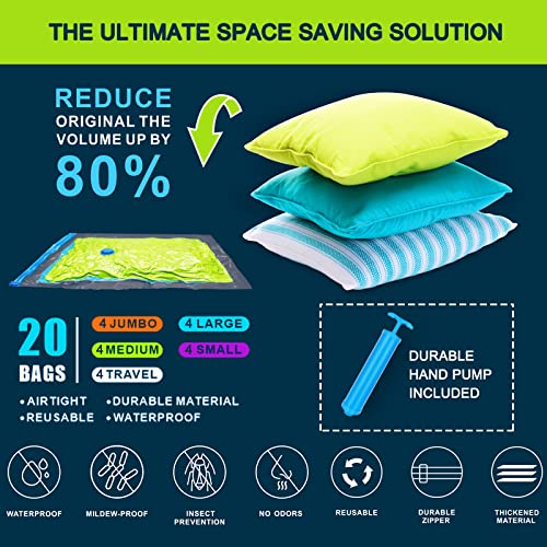 BNBS 20 Pack Vacuum storage bags,Space Saver for Travel, Jumbo Space Bags for Comforters and Blankets,for Beding,Cothes vacuum Sealer Bags