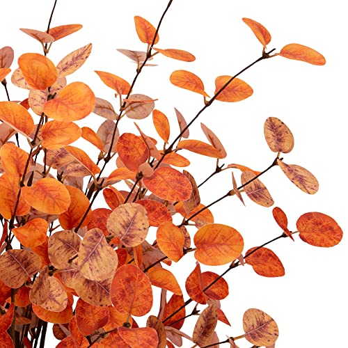 VGIA 6 Pcs Fall Eucalyptus Leaves Artificial Fall Eucalyptus Stems Golden Fall Leaves Spray Fall Eucalyptus Branches Autumn Leaves for Fall Floral Arrangements Fall Decorations for Home