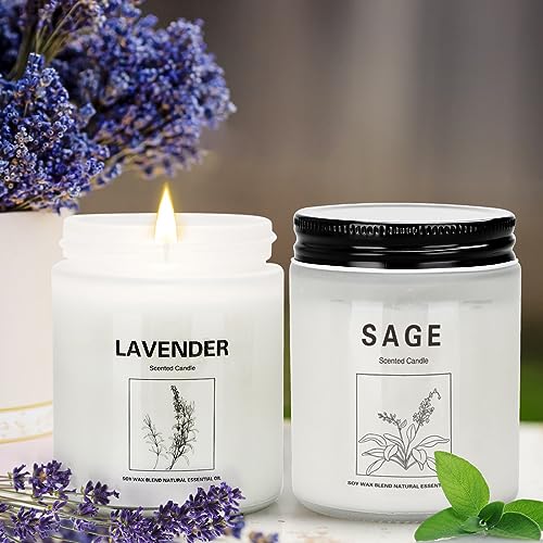 4 Pack Candles for Home Scented, Lavender Scented Candles 28 Oz Sage Candles for Cleansing House Negative Energy 200 Hour Long Lasting Aromatherapy Candles Gifts for Women Christmas Birthday