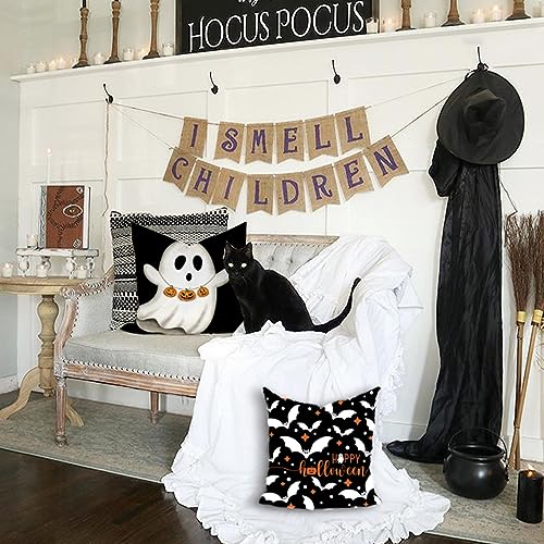 DFXSZ Halloween Pillow Covers 18x18 inch Set of 4 Halloween Decorations Ghost Pumpkins Bats Decor Holiday Pillow Case Farmhouse Decor for Home Sofa B107