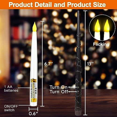 20Pack Halloween Decorations -Flameless Taper Floating Candles with Magic Wand Remote Flickering Warm Light LED Candles Hanging For Harry Potter Witch Wizard Christmas Room Birthday Party Home Décor