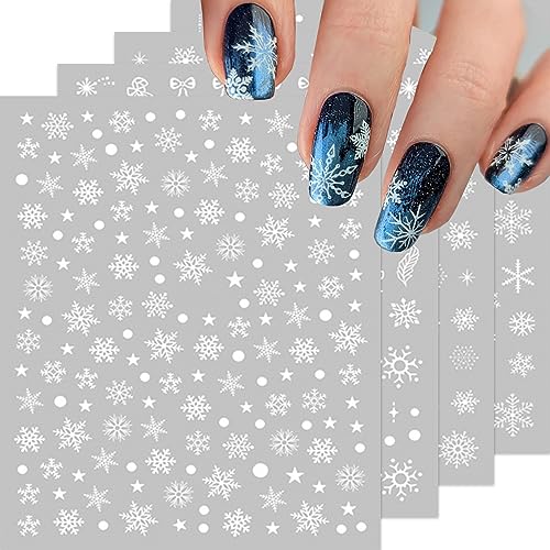 Snowflake Nail Art Sticker Decal Set, 3d Self Adhesive Nail Stickers, Christmas Nail Stickers, Snowflake Nail Art Decals, Nail Art Stickers for Nail Art Design, Nail Stickers for Girls, DIY Nail Art Decoration Accessories Decals for Nail Salon…