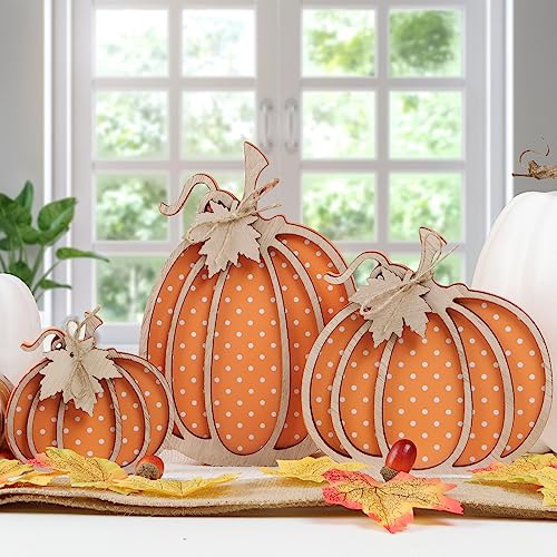 Fall Decor-Wooden Autumn Pumpkin Fall Decorations for Home Shelf Mantel Table Decor Pumpkins of Three Sizes Fall Season