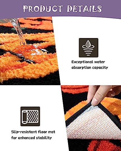 DEXDE Fall Halloween Bathroom Rugs Runner Pumpkins Long Bath Mat for Autumn Harvest Thanksgiving Home Decor, Soft Luxury Plush Non-Slip Carpet for Hallway Bedroom Kitchen, Orange Yellow 20x60